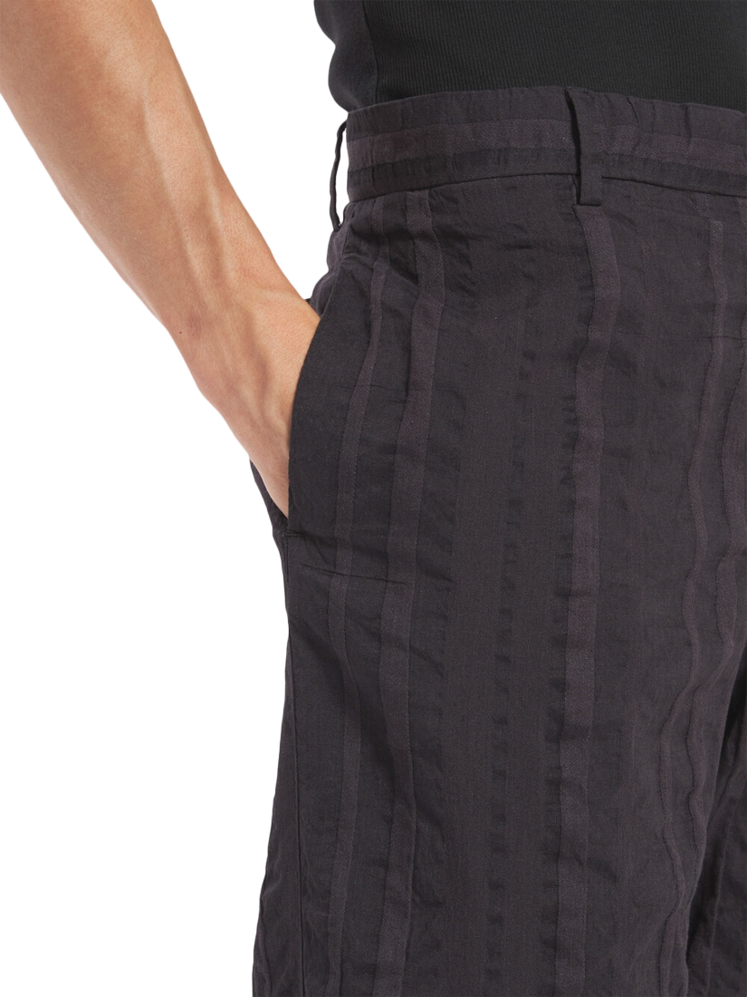 Product image 5 of 5, which shows Barena Delfo Linen Cotton Crinkle Stripe Wide Leg Trousers, Grafite, 28R
