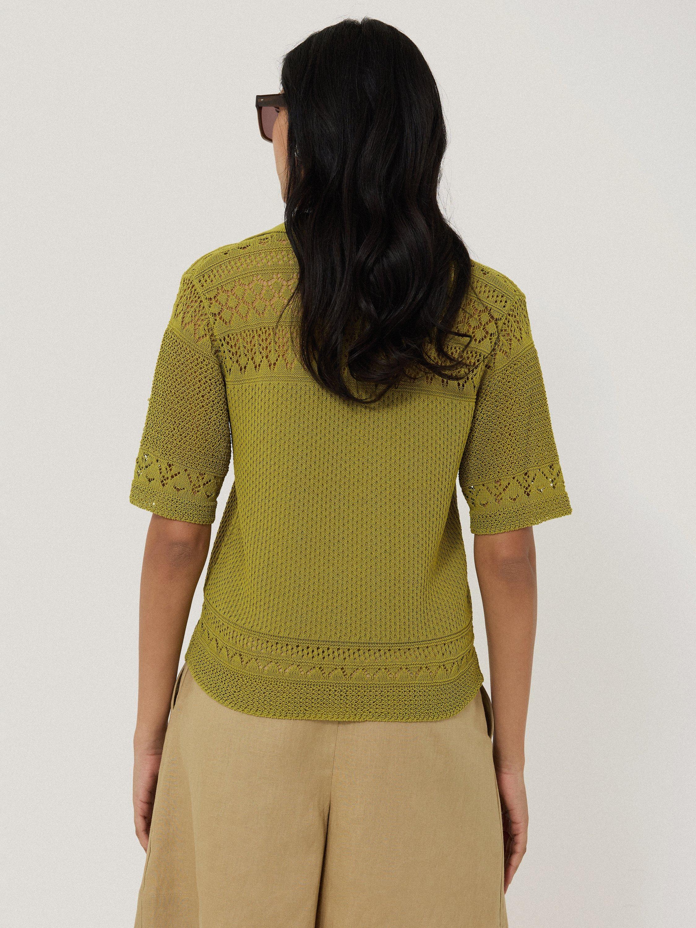 Product image 2 of 7, which shows Jigsaw Pointelle Knit Polo Shirt, Green, XS