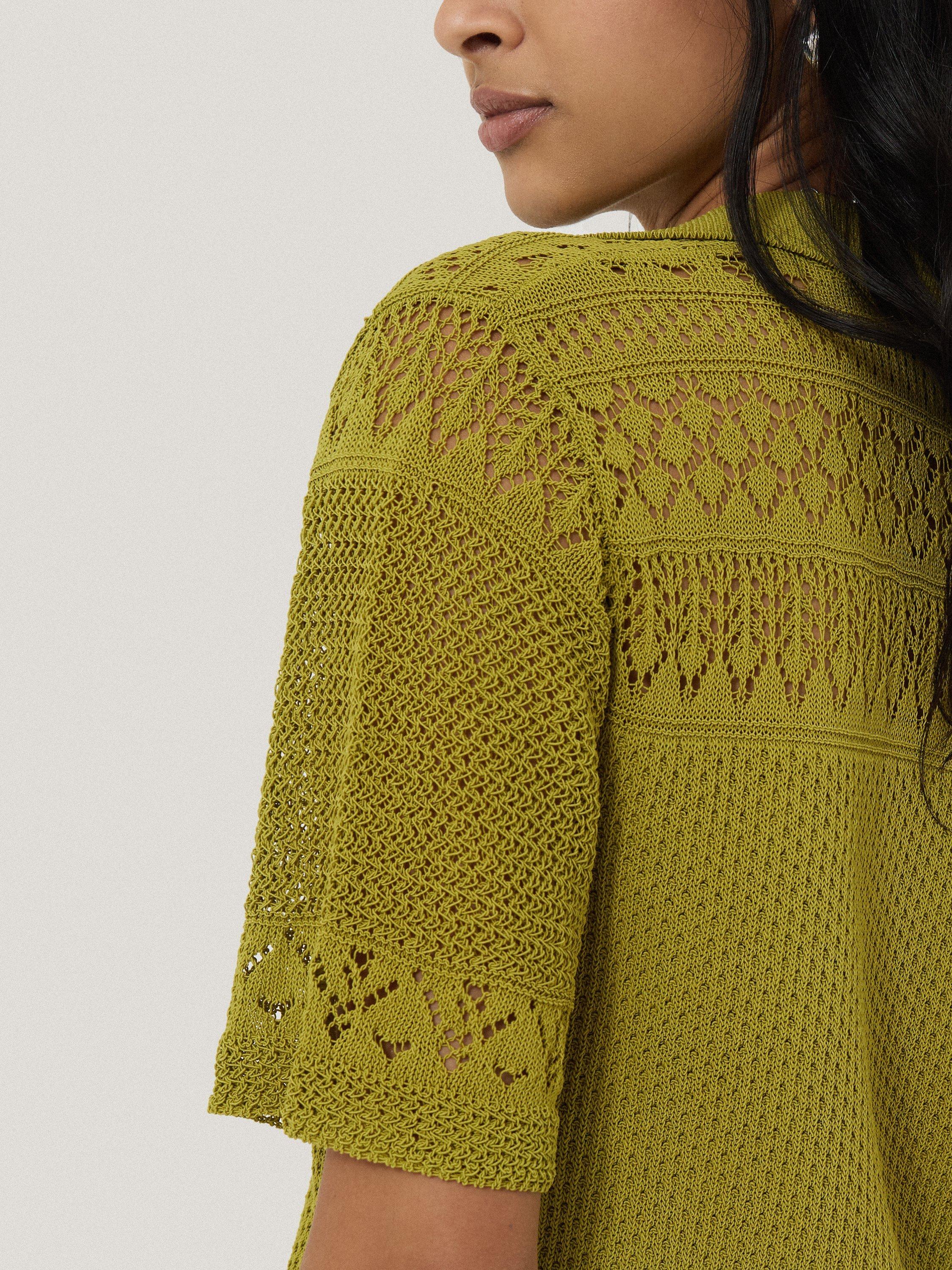 Product image 3 of 7, which shows Jigsaw Pointelle Knit Polo Shirt, Green, XS