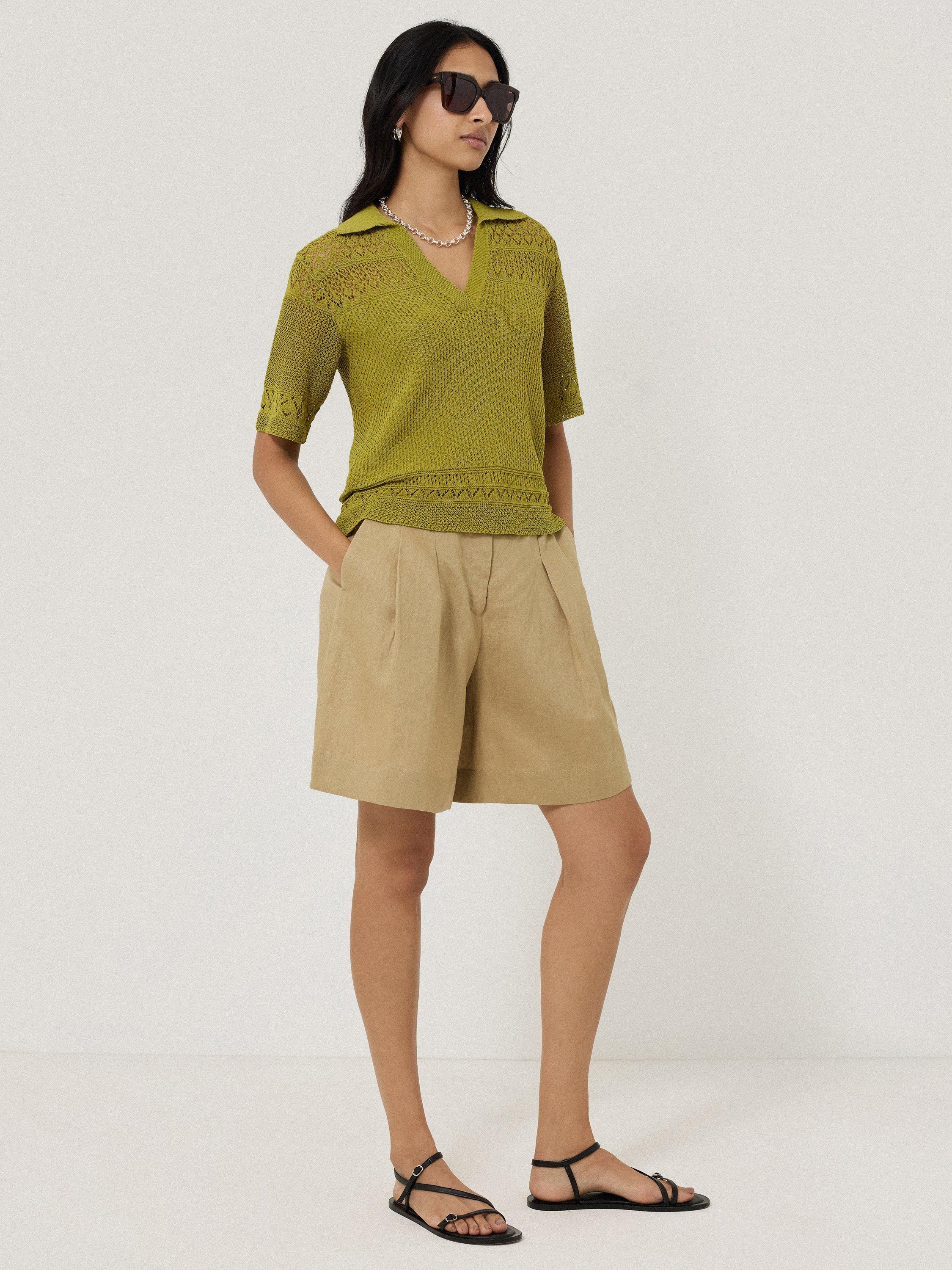 Product image 4 of 7, which shows Jigsaw Pointelle Knit Polo Shirt, Green, XS