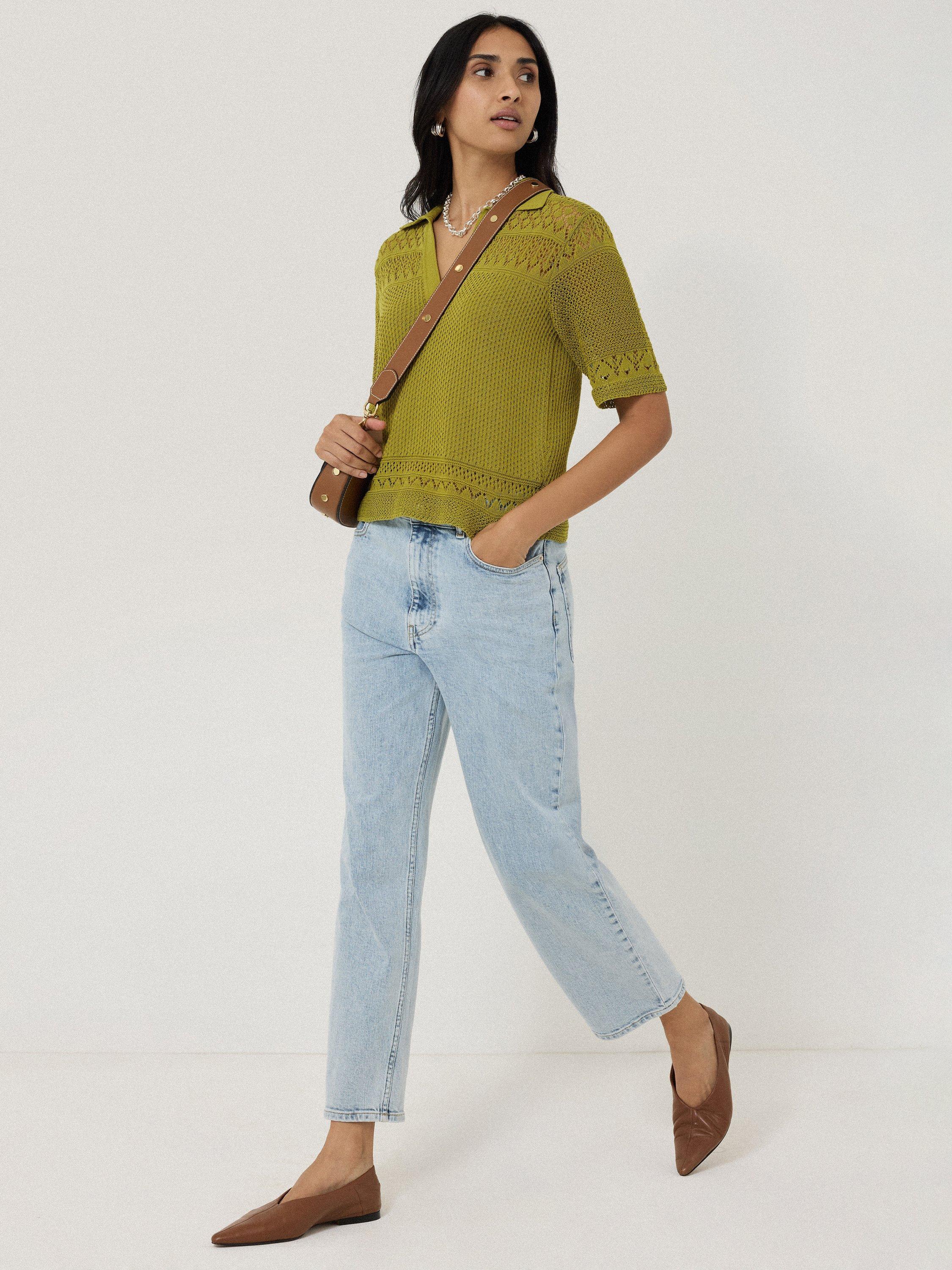 Product image 6 of 7, which shows Jigsaw Pointelle Knit Polo Shirt, Green, XS