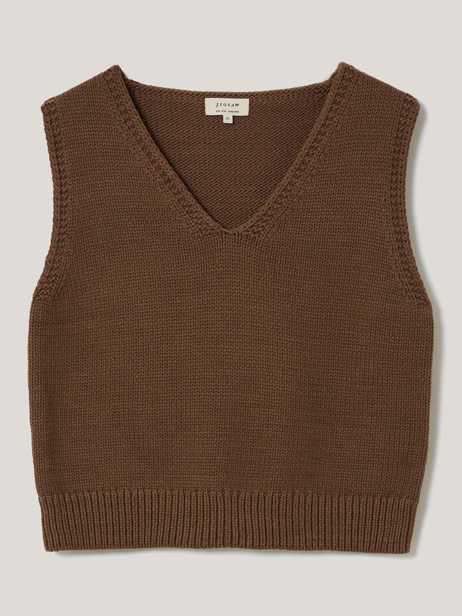 Product image 5 of 6, which shows Jigsaw Chunky Cotton Blend V-Neck Tank, Brown, XS