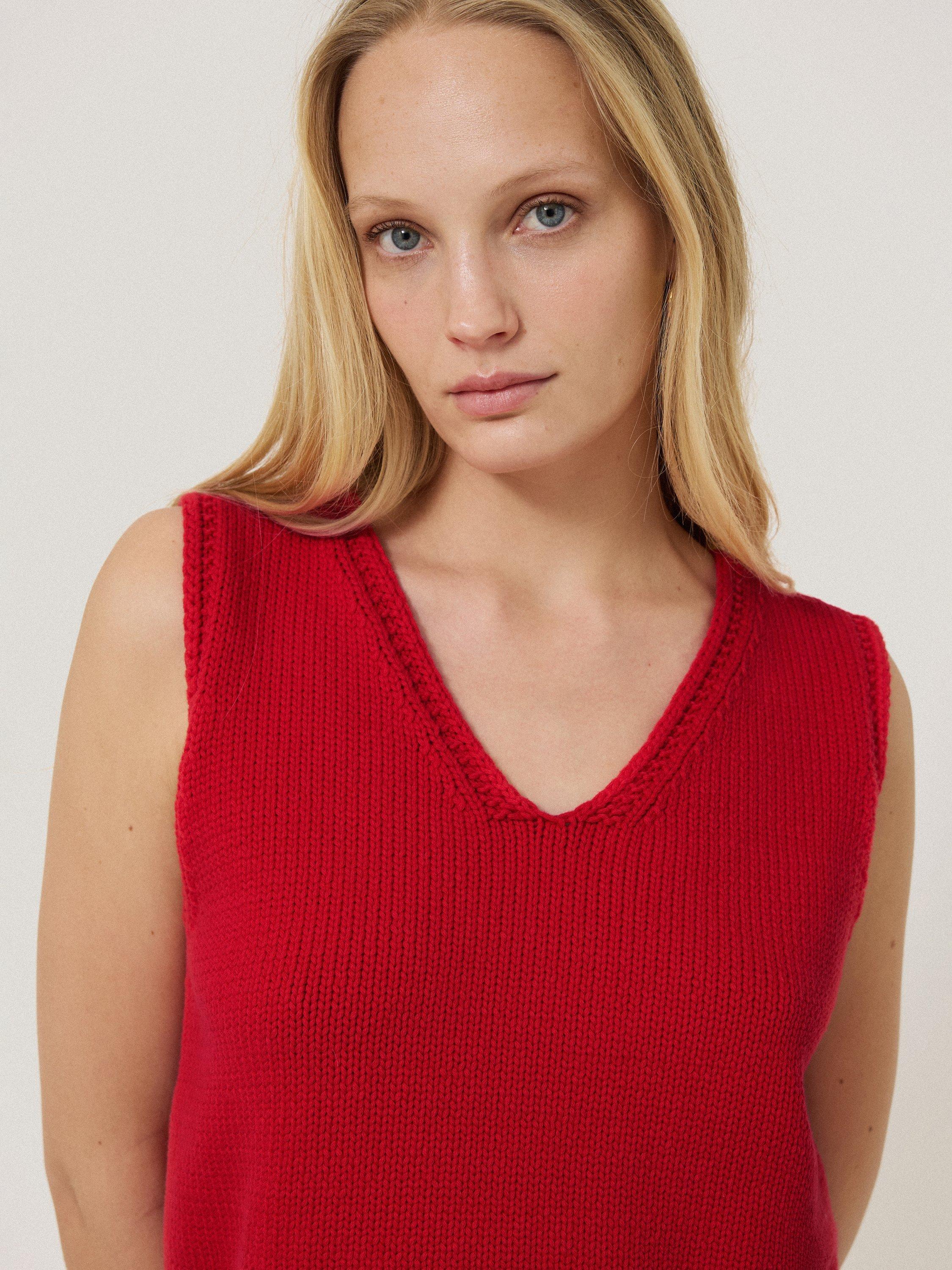 Product image 3 of 6, which shows Jigsaw Chunky Cotton Blend V-Neck Tank, Red, S