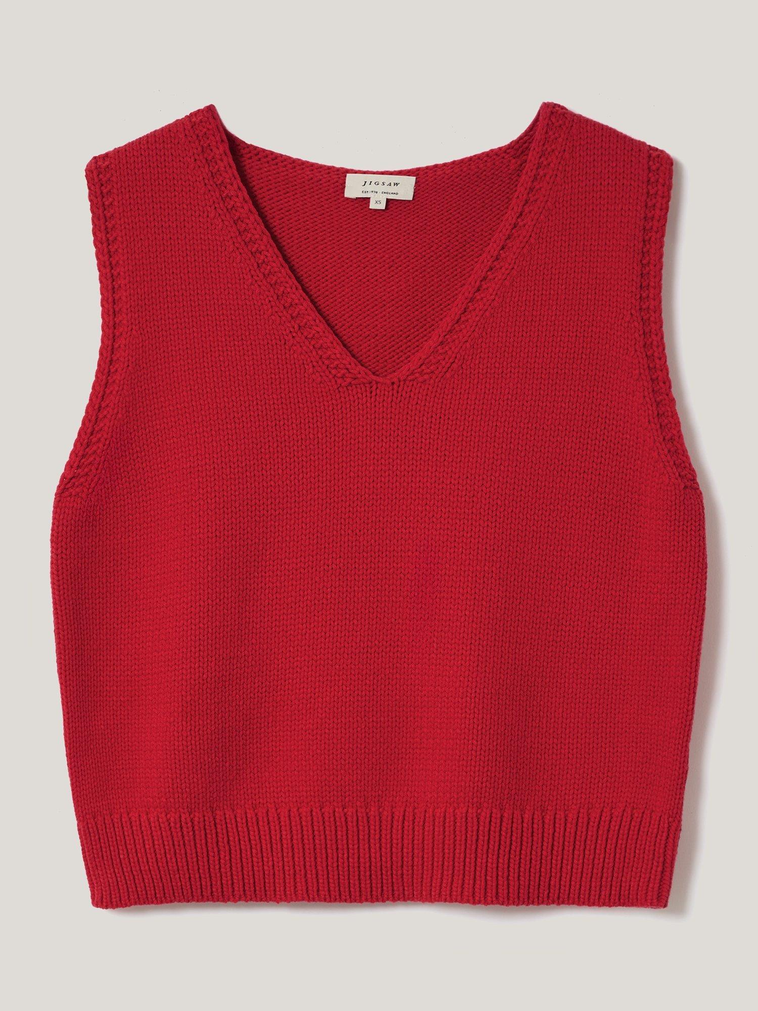 Product image 5 of 6, which shows Jigsaw Chunky Cotton Blend V-Neck Tank, Red, S