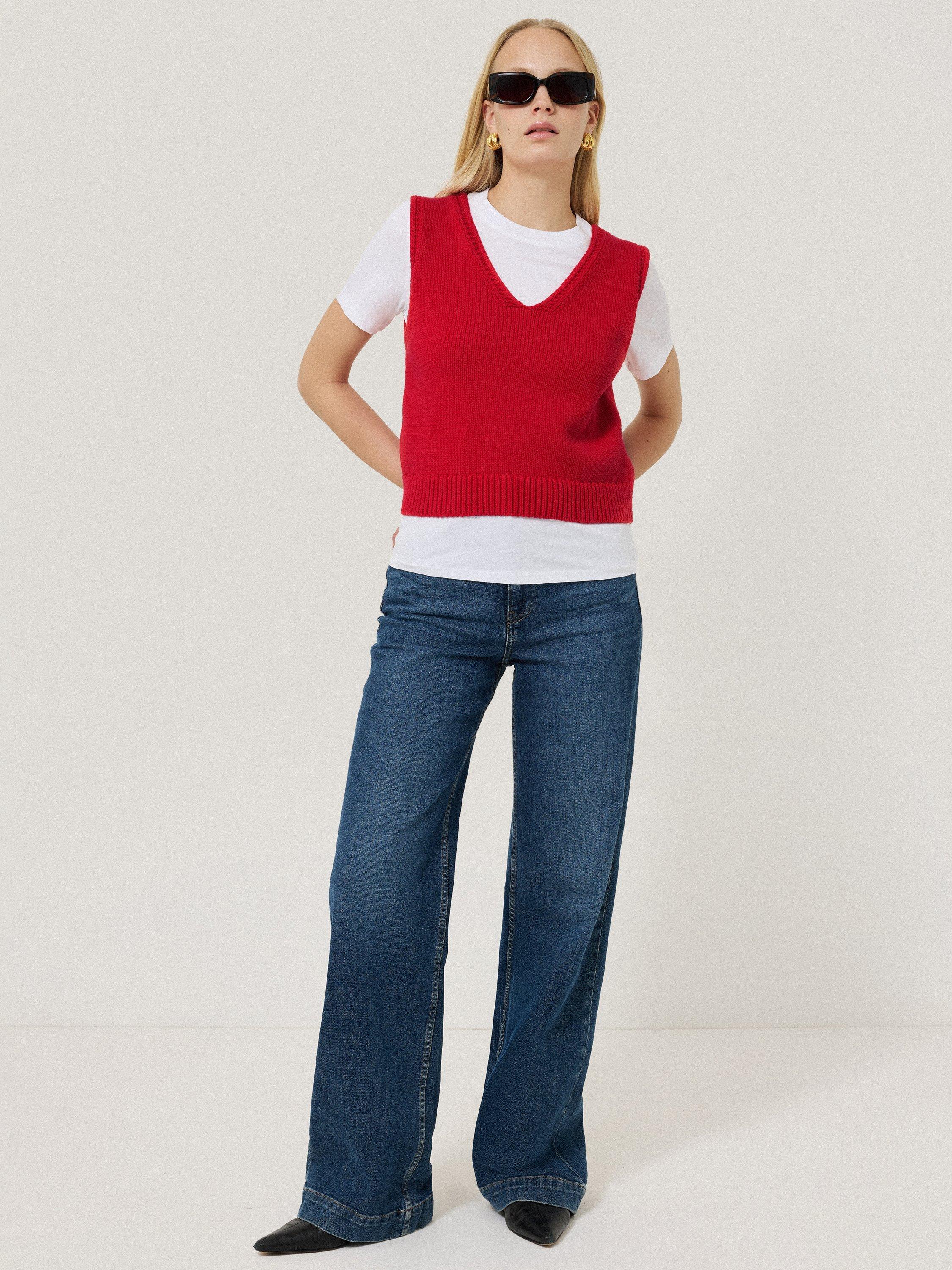 Product image 6 of 6, which shows Jigsaw Chunky Cotton Blend V-Neck Tank, Red, S