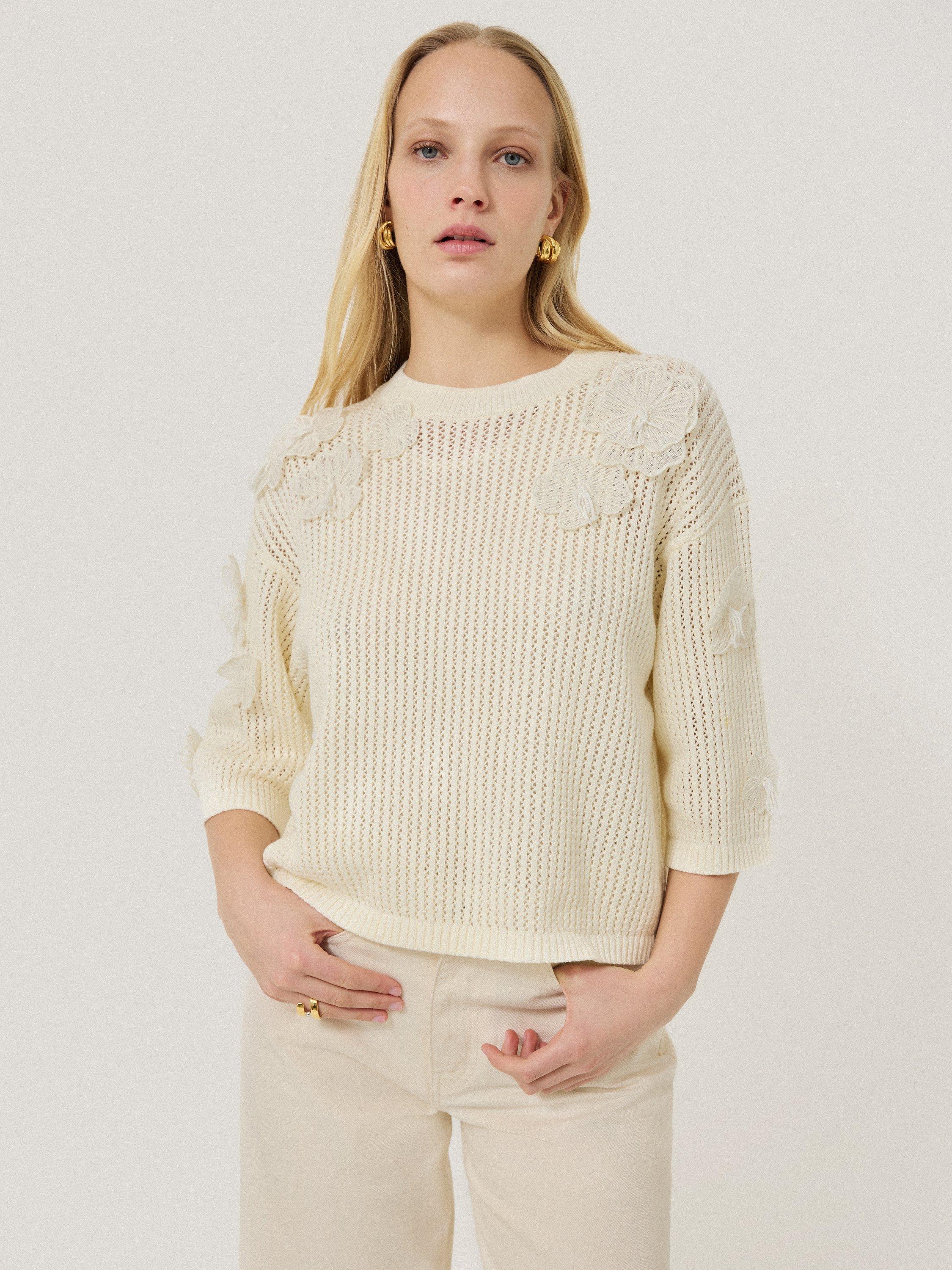 Product image 1 of 7, which shows Jigsaw Floral Applique Knitted Top, Cream, XS