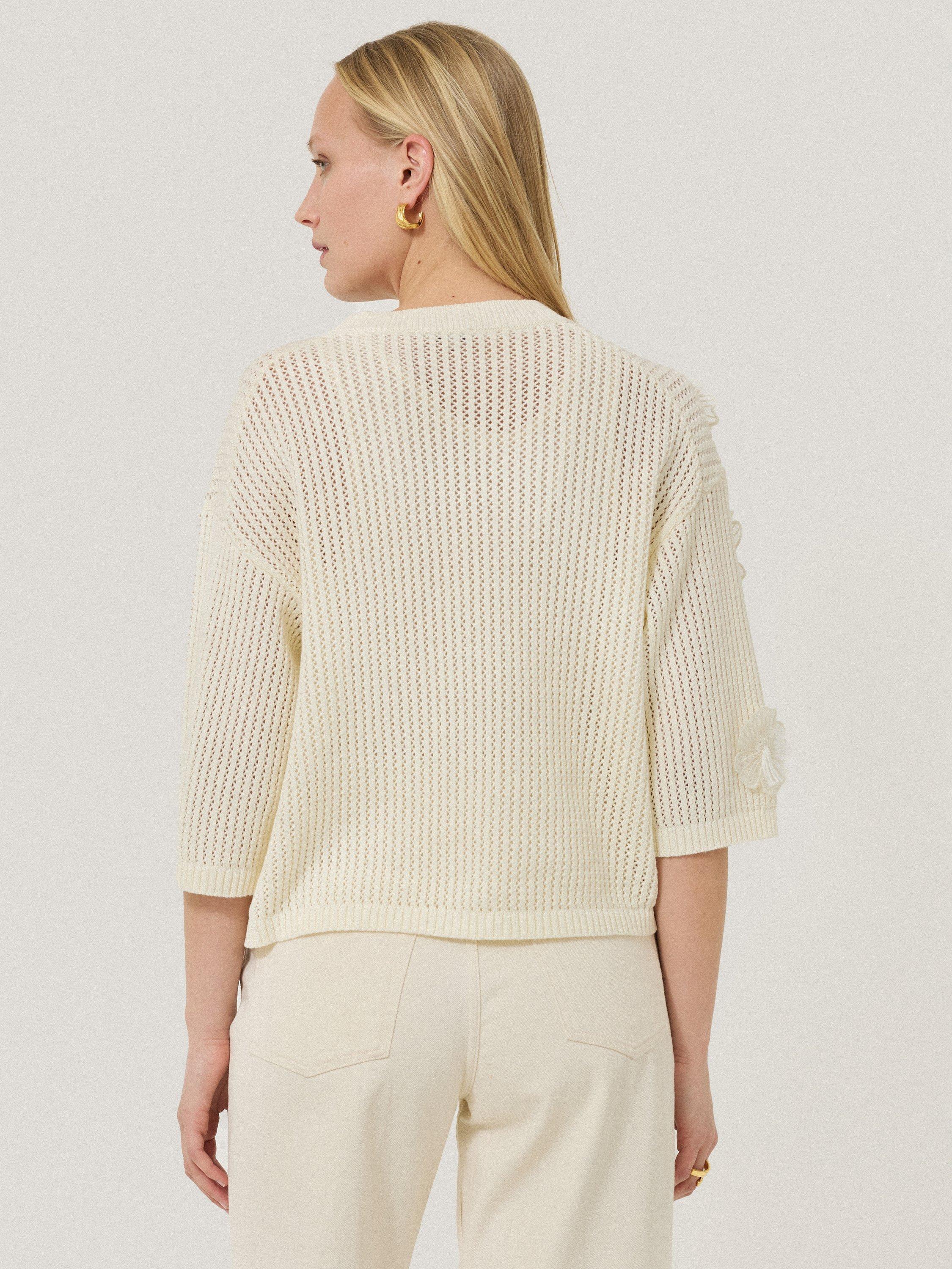 Product image 2 of 7, which shows Jigsaw Floral Applique Knitted Top, Cream, XS
