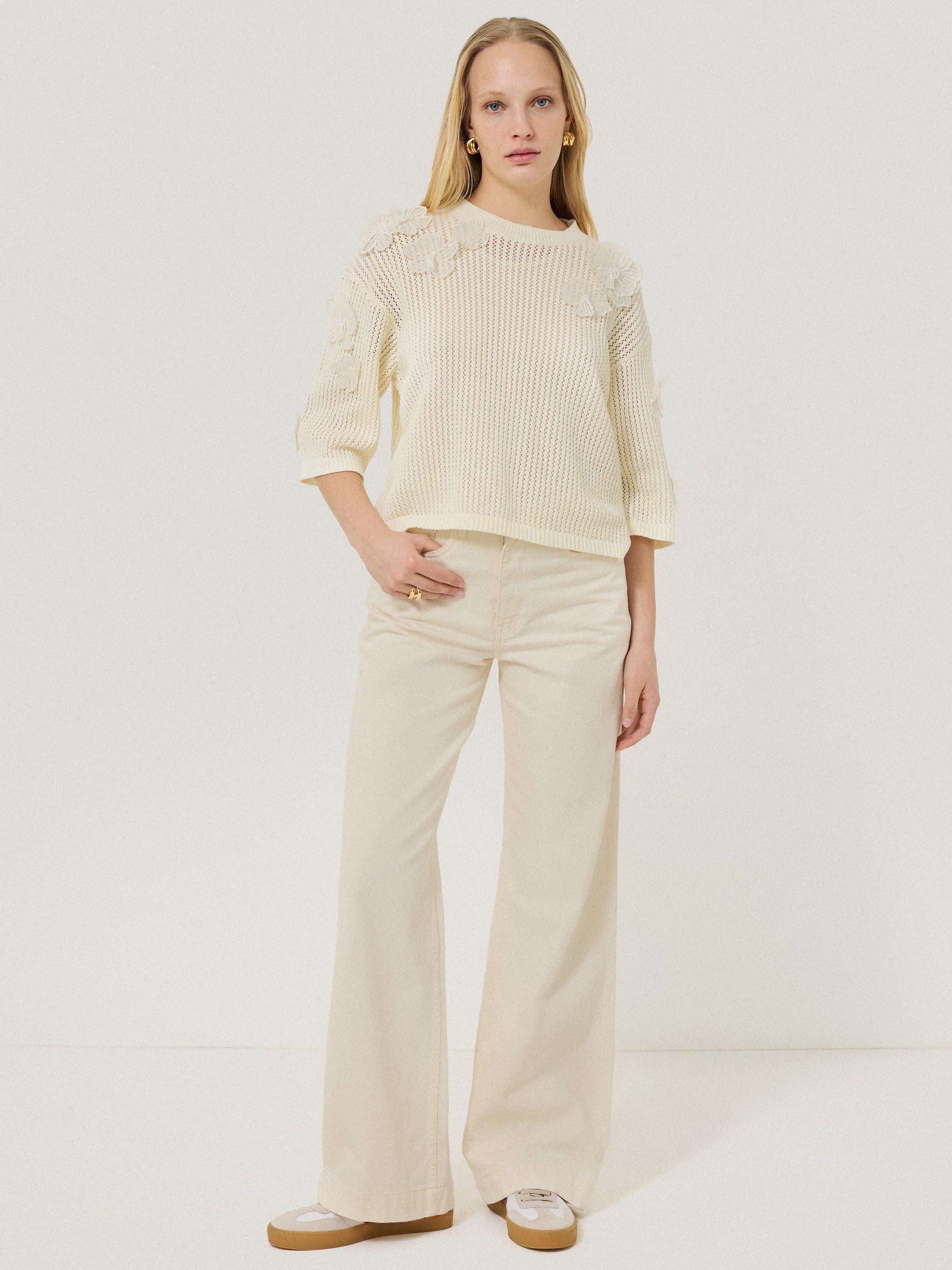 Product image 4 of 7, which shows Jigsaw Floral Applique Knitted Top, Cream, XS