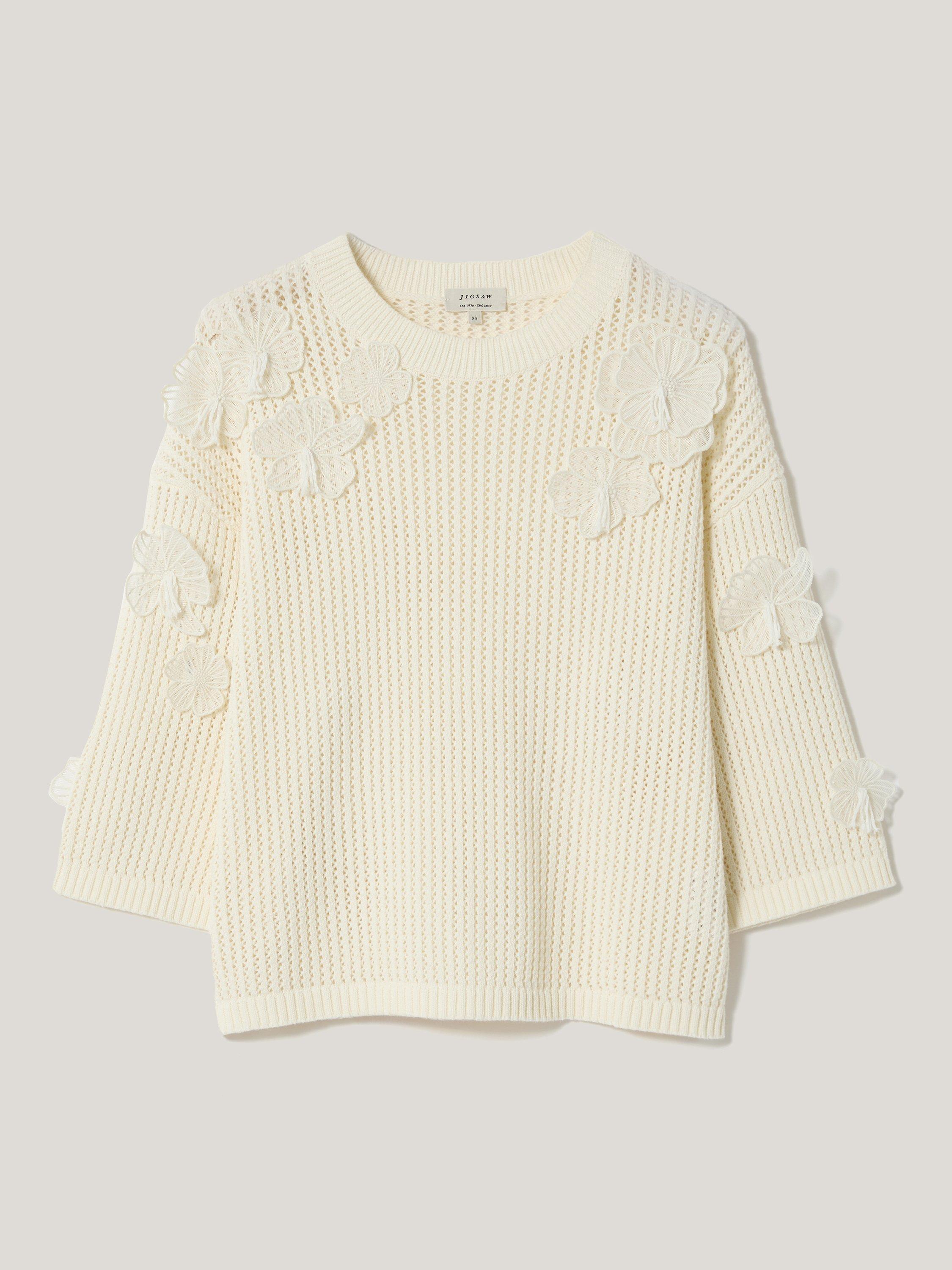 Product image 5 of 7, which shows Jigsaw Floral Applique Knitted Top, Cream, XS