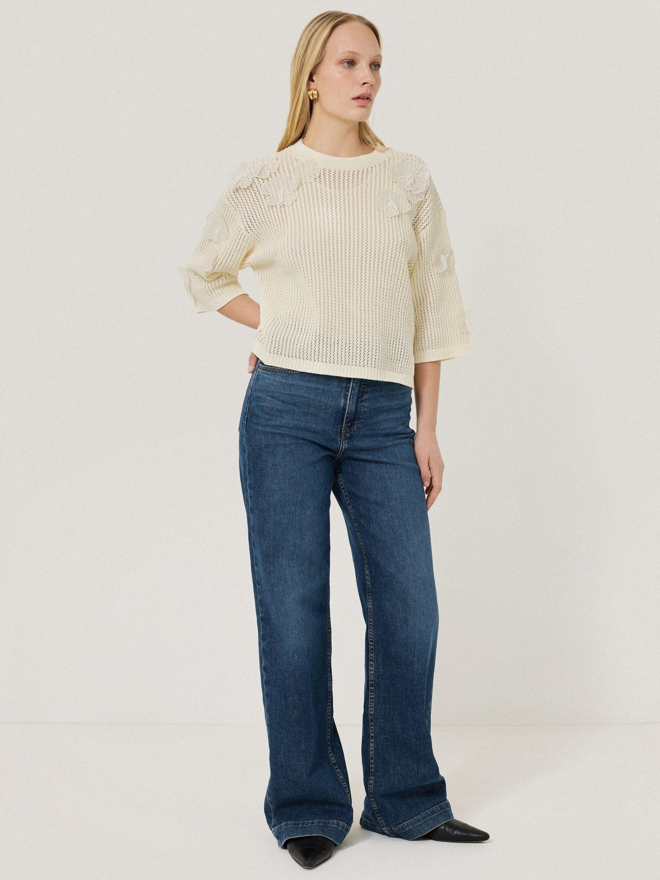 Product image 6 of 7, which shows Jigsaw Floral Applique Knitted Top, Cream, XS