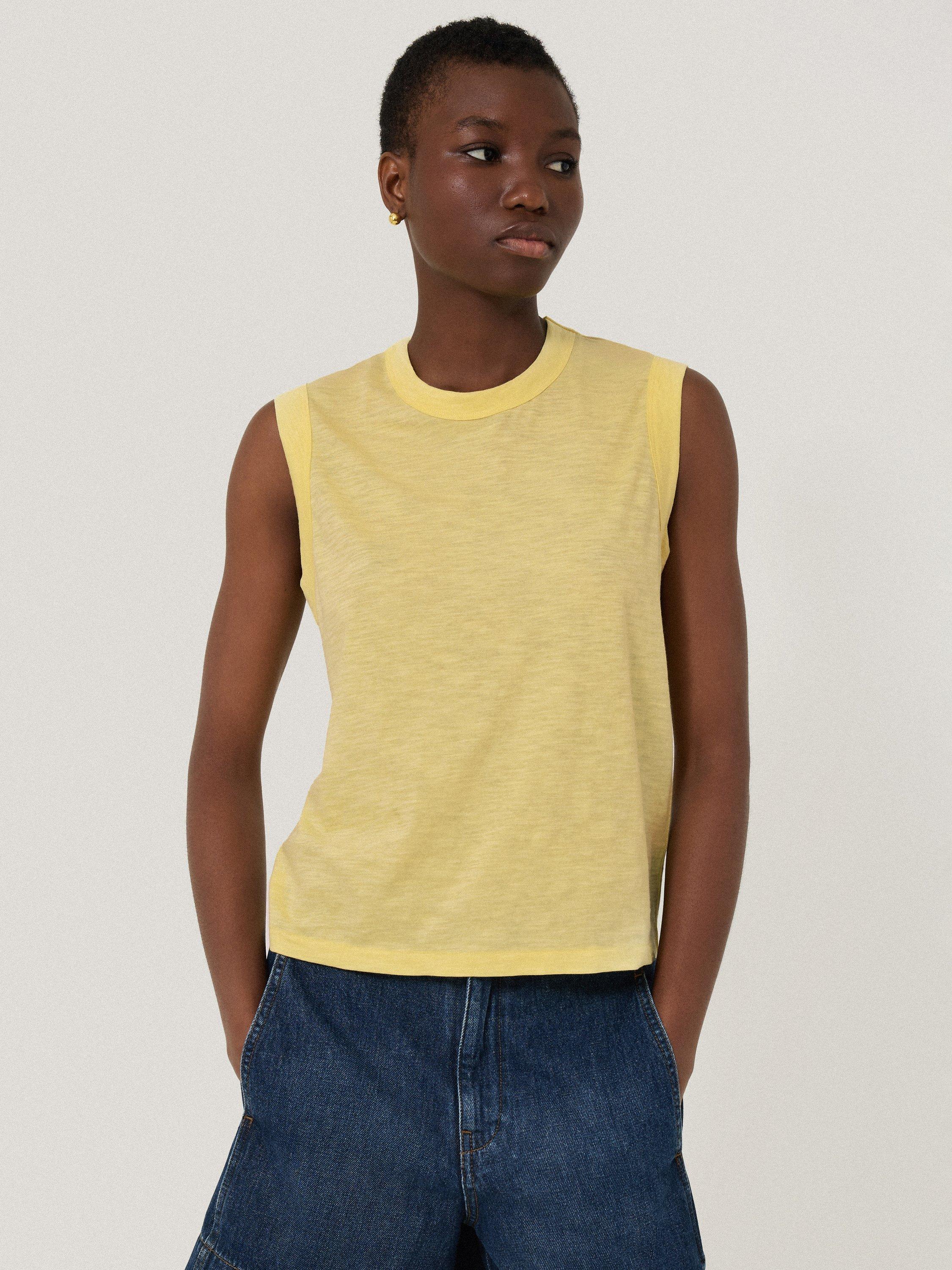 Product image 1 of 5, which shows Jigsaw Cotton Slub Jersey Tank Top, Yellow, S