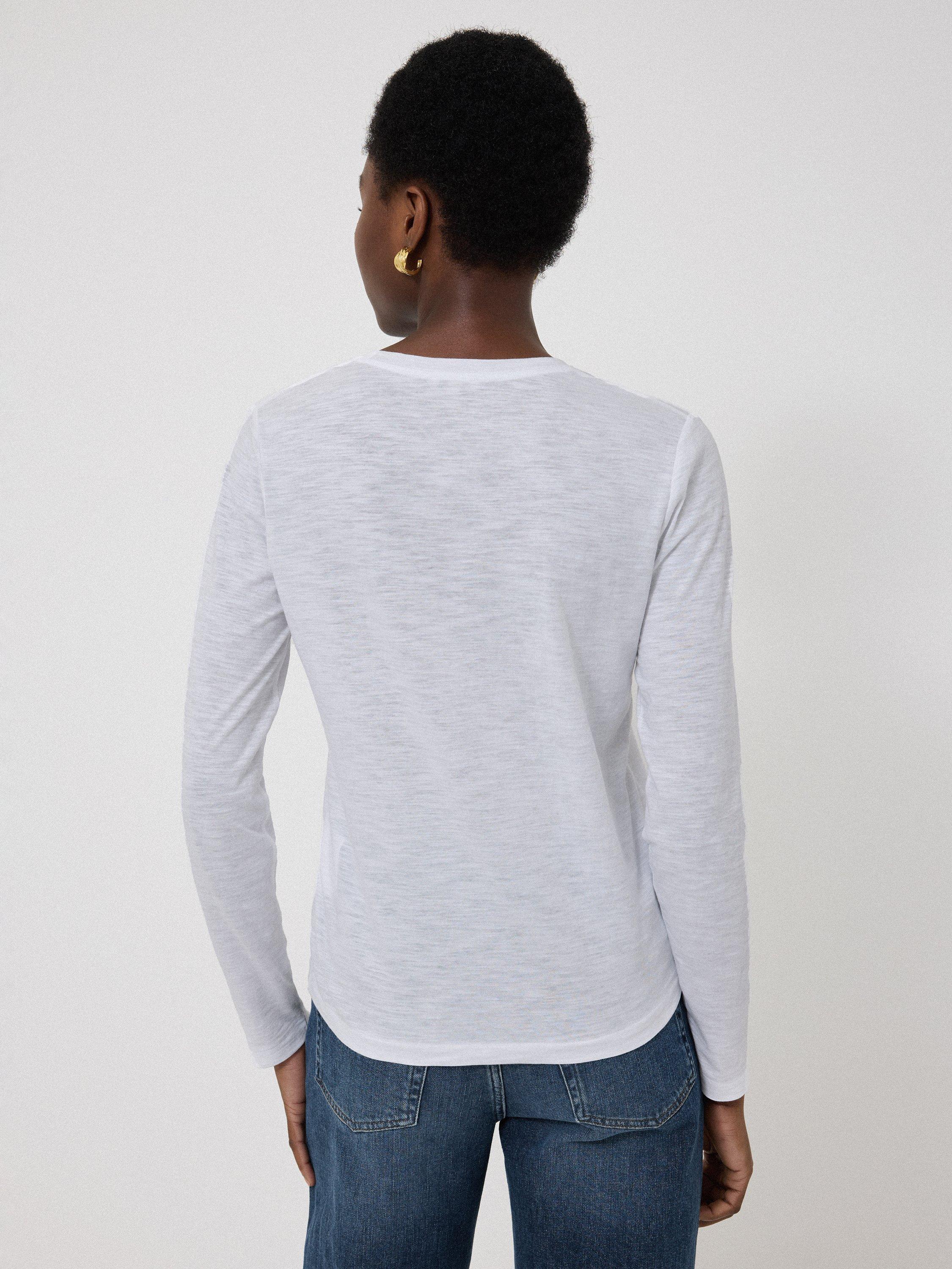 Product image 2 of 5, which shows Jigsaw Cotton Slub V Neck Long Sleeve T-Shirt, White, XS