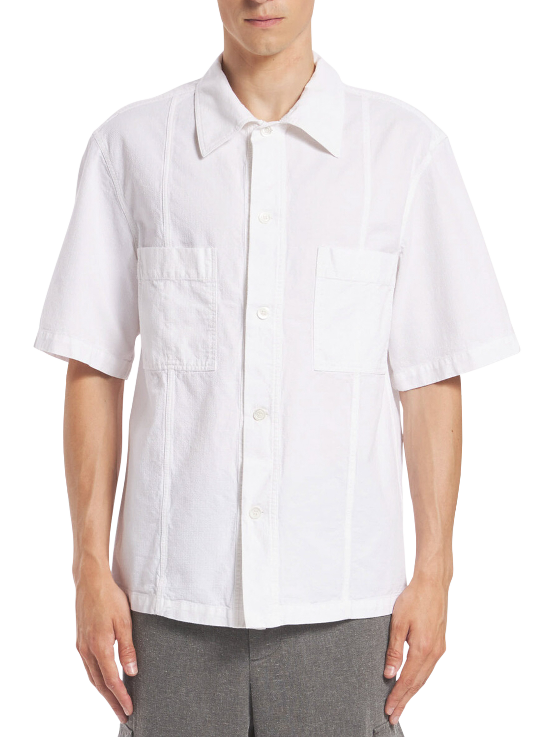 Product image 1 of 5, which shows Barena Ganzer Cotton Short Sleeve Overshirt, Bianco, 38R