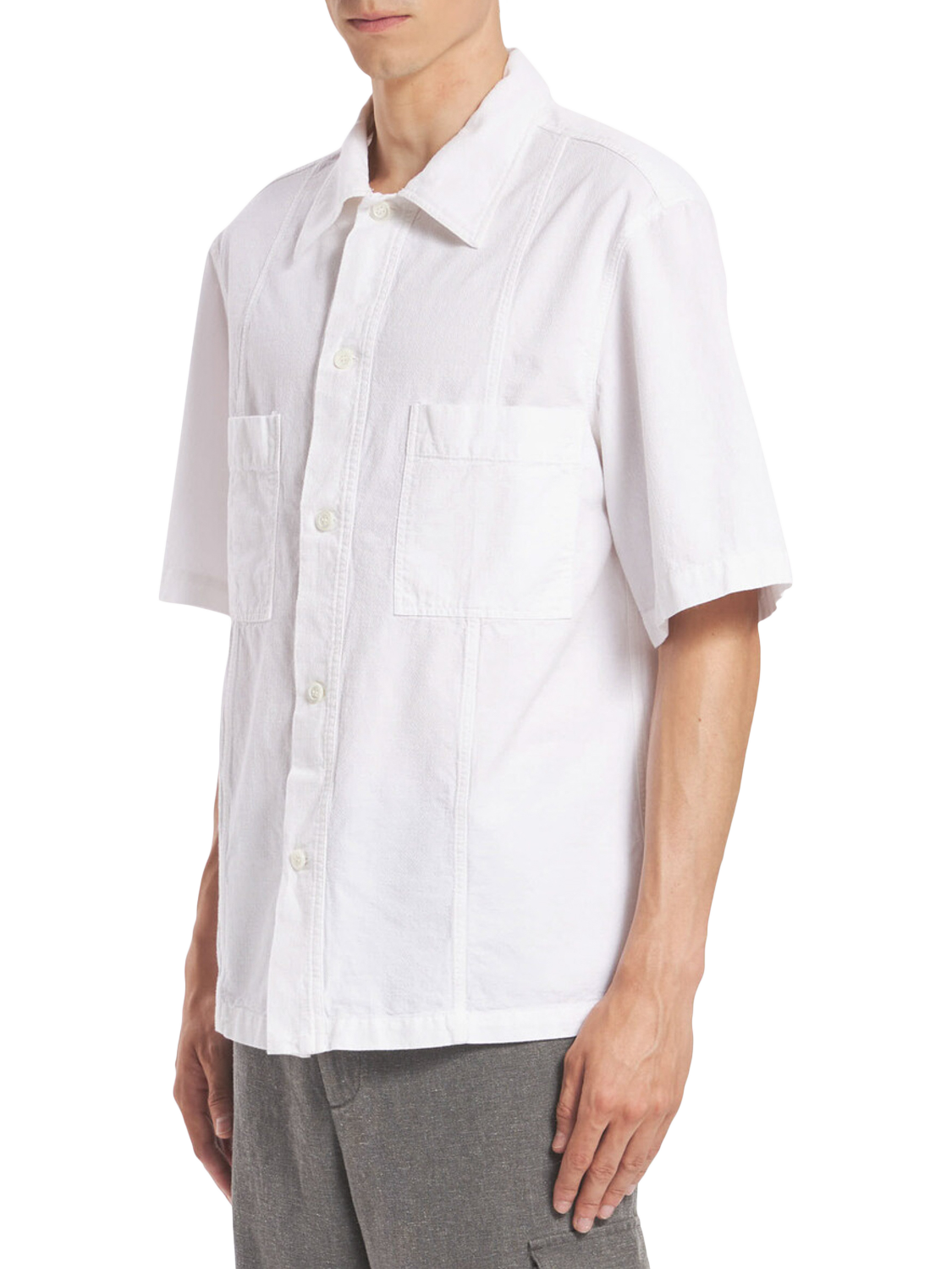 Product image 2 of 5, which shows Barena Ganzer Cotton Short Sleeve Overshirt, Bianco, 38R