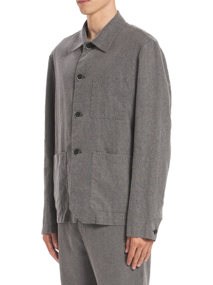 Barena Vi Linen Blend Long Sleeve Overshirt, Grigio - view 2, Grigio
