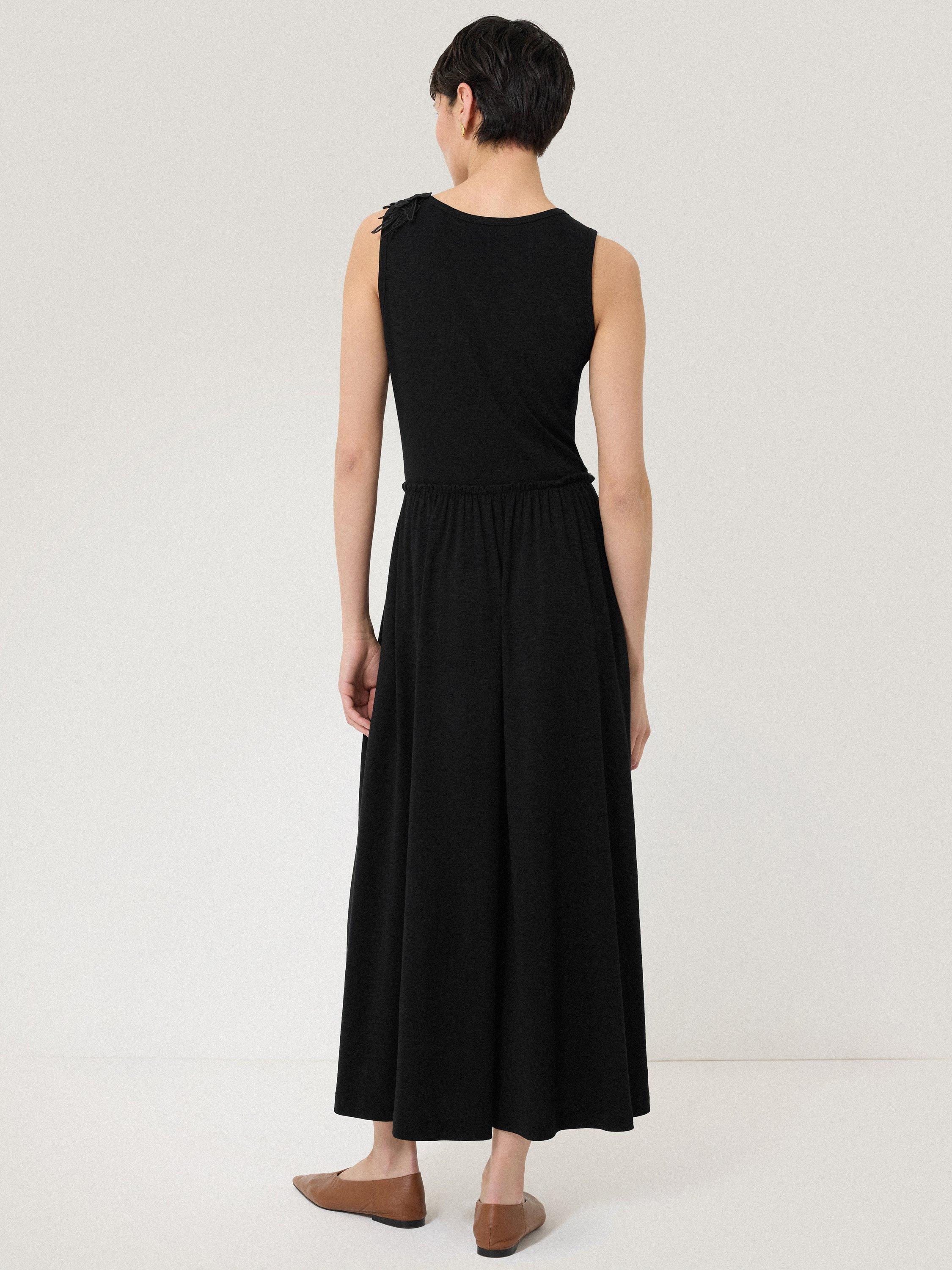Product image 2 of 6, which shows Jigsaw Floral Applique Jersey Midi Dress, Black, XS