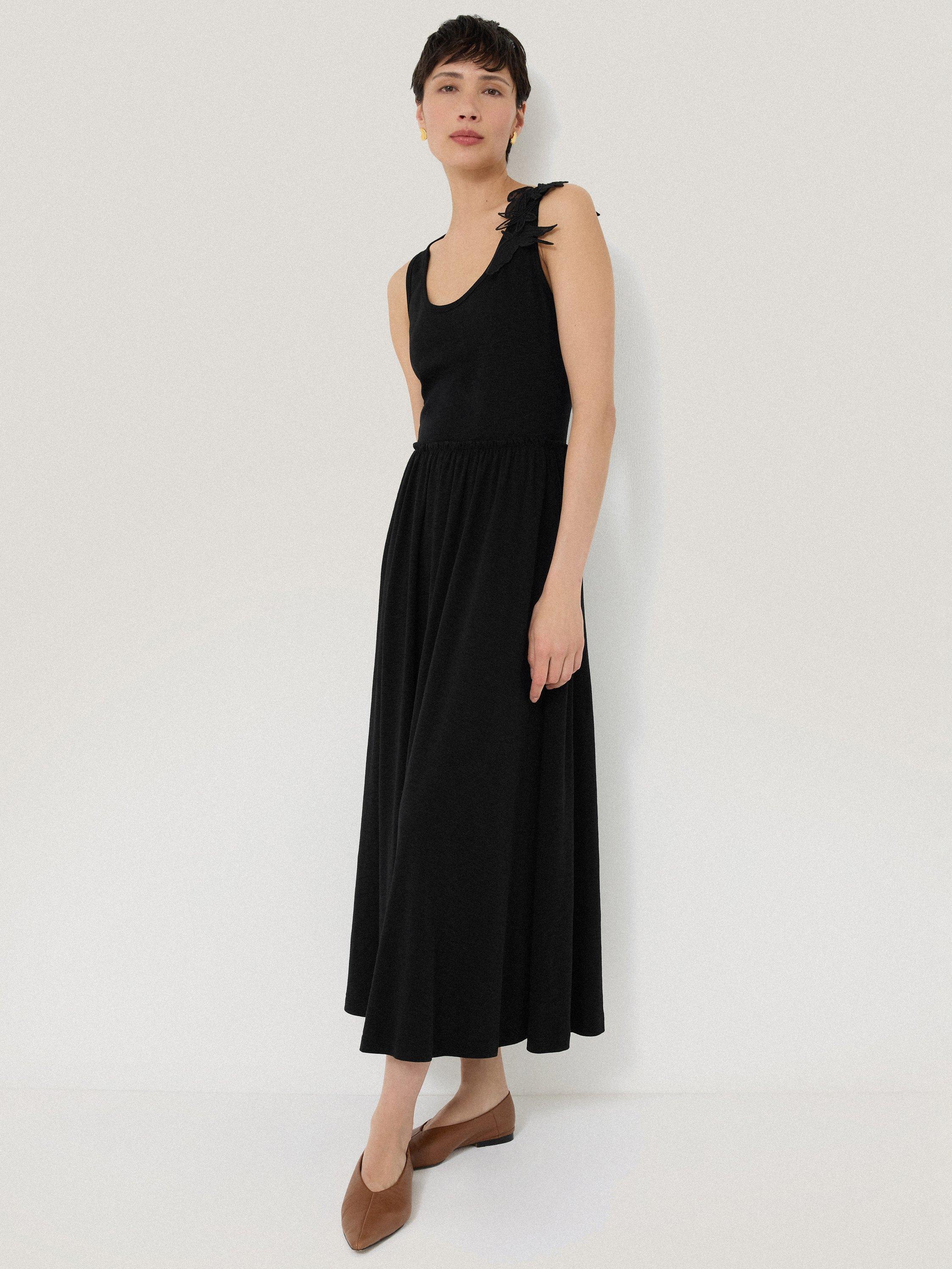Product image 4 of 6, which shows Jigsaw Floral Applique Jersey Midi Dress, Black, XS