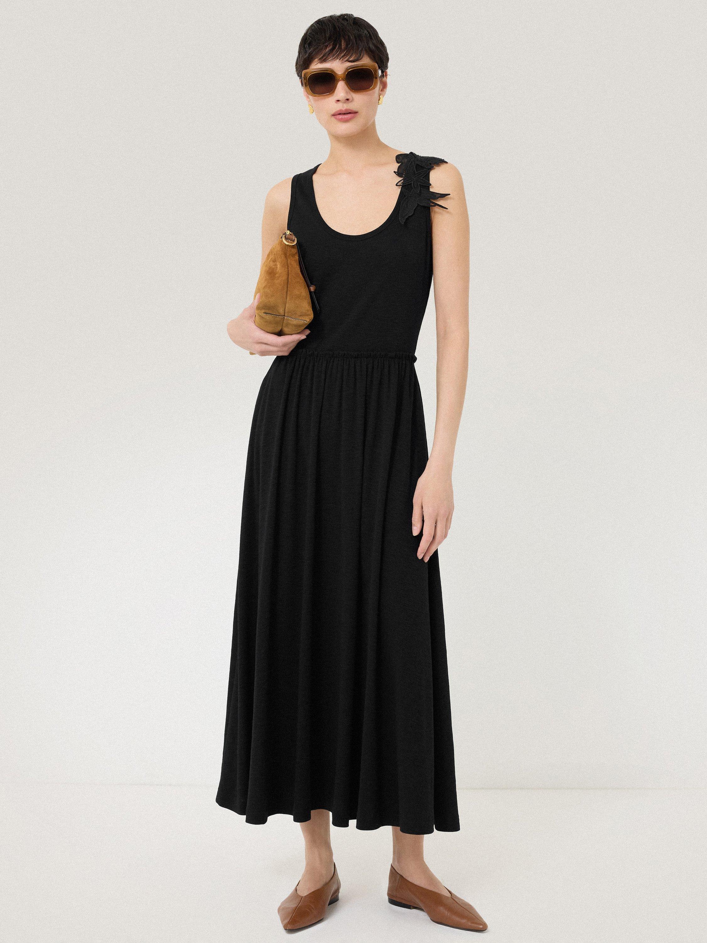 Product image 6 of 6, which shows Jigsaw Floral Applique Jersey Midi Dress, Black, XS