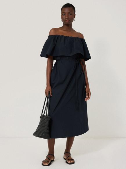Jigsaw Off The Shoulder Poplin Dress, Navy, Navy