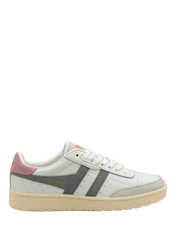 Gola Falcon Leather Lace Up Trainers, White/Grey/Pink, White/Grey/Pink