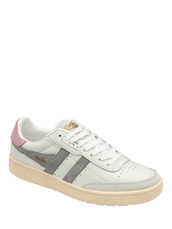 Gola Falcon Leather Lace Up Trainers, White/Grey/Pink - view 2, White/Grey/Pink