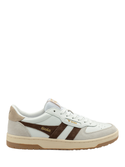 Gola Hawk Leather Lace Up Trainers, White/Brown/Multi, White/Brown/Multi