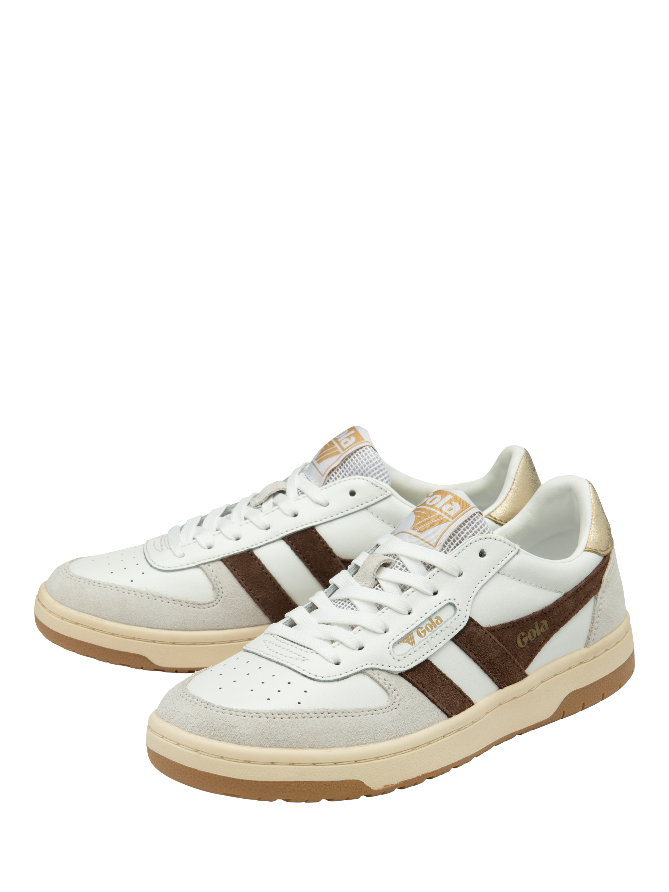 Product image 3 of 5, which shows Gola Hawk Leather Lace Up Trainers, White/Brown/Multi, 5