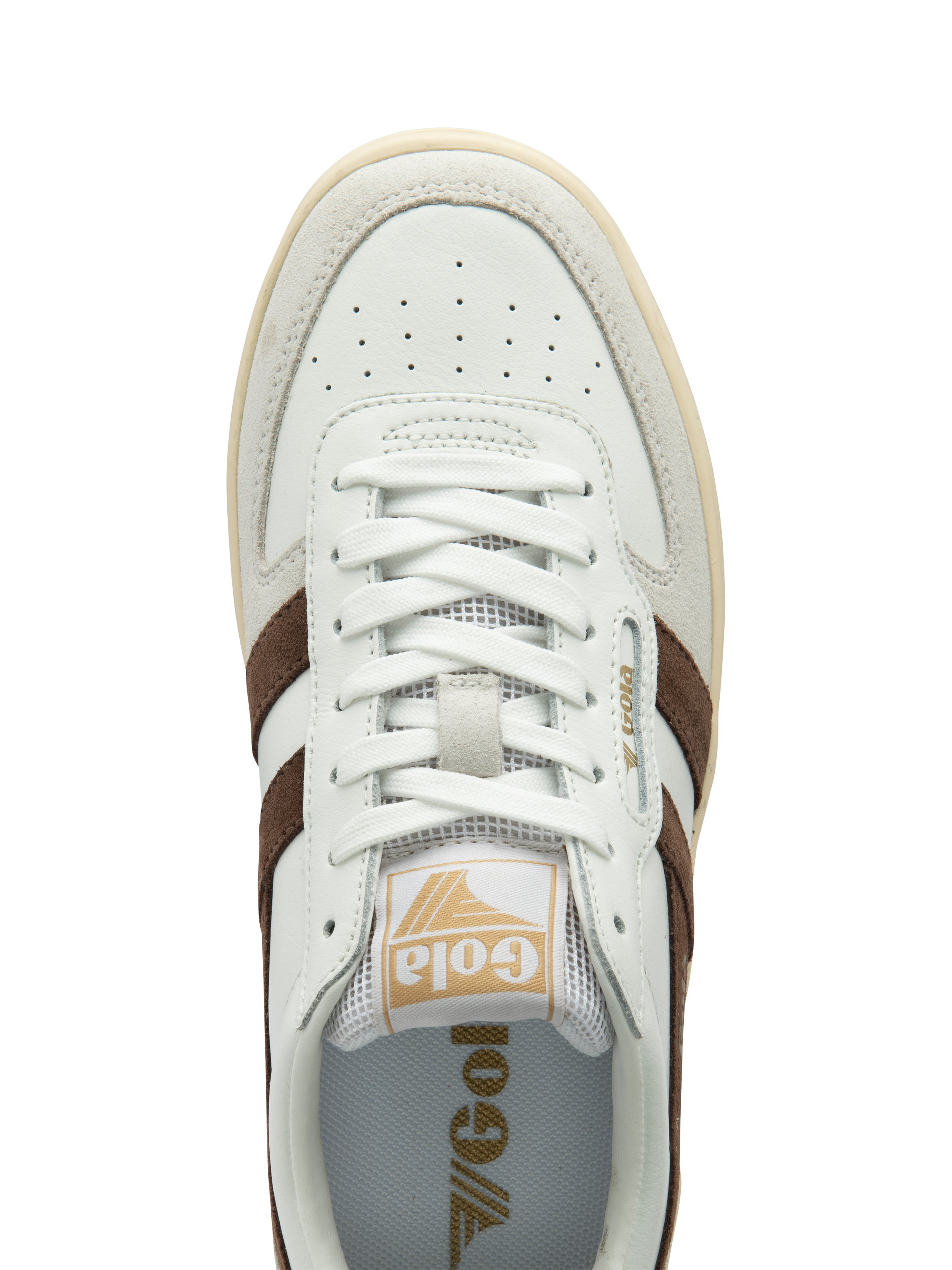 Product image 5 of 5, which shows Gola Hawk Leather Lace Up Trainers, White/Brown/Multi, 5
