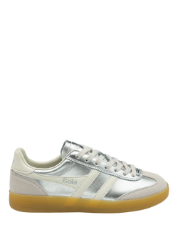 Gola Classics Women's Viper Metallic Leather Trainers, Silver/Off White/Gum, Silver/Off White/Gum