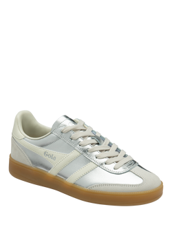 Gola Classics Women's Viper Metallic Leather Trainers, Silver/Off White/Gum - view 2, Silver/Off White/Gum