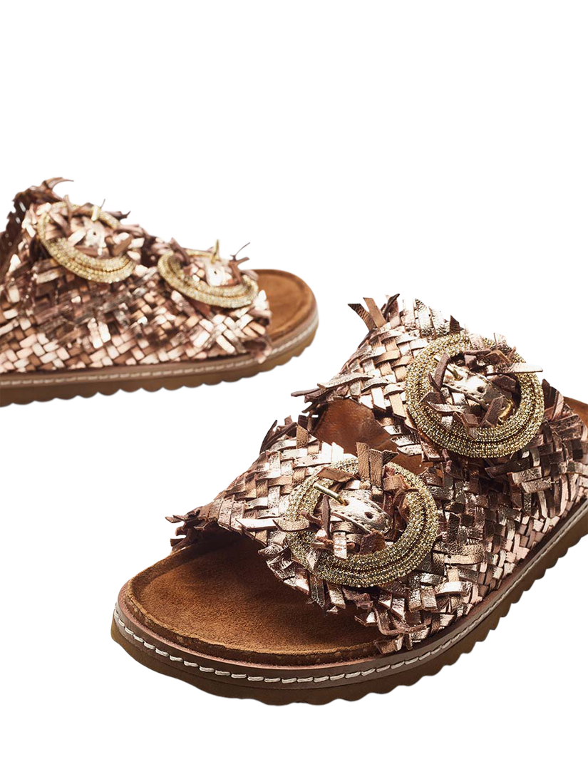 Product image 4 of 4, which shows Moda in Pelle Olisia Woven Leather Open Toe Sandals, Bronze, 3