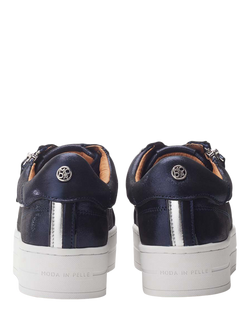 Moda in Pelle Barlli Leather Chunky Zip Trainers, Navy - view 2, Navy