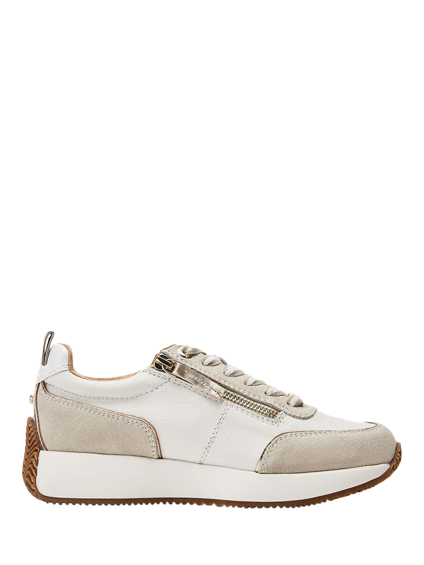 Product image 1 of 3, which shows Moda in Pelle Delphinea Leather Trainers, White/Gold, 3