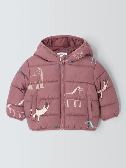 John Lewis Baby Horse Puffer Jacket, Pink Horse, Pink Horse