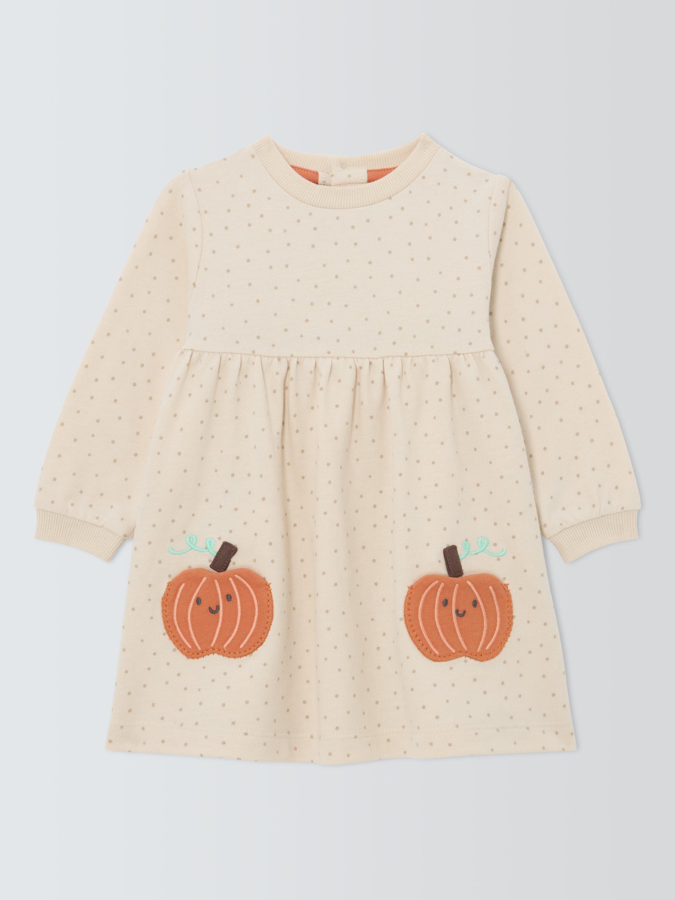 Product image 1 of 3, which shows John Lewis Baby Pumpkin Pockets Dress, Natural, 0-3 months