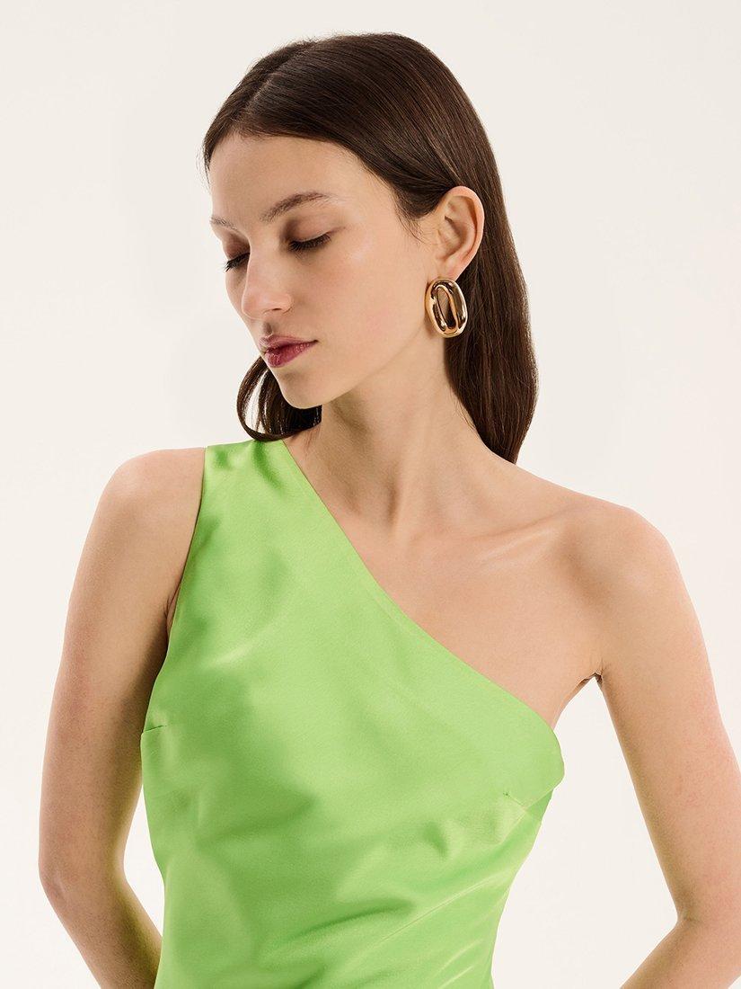 Product image 4 of 5, which shows OMNES Uma Asymmetric Satin Dress, Lime, 4