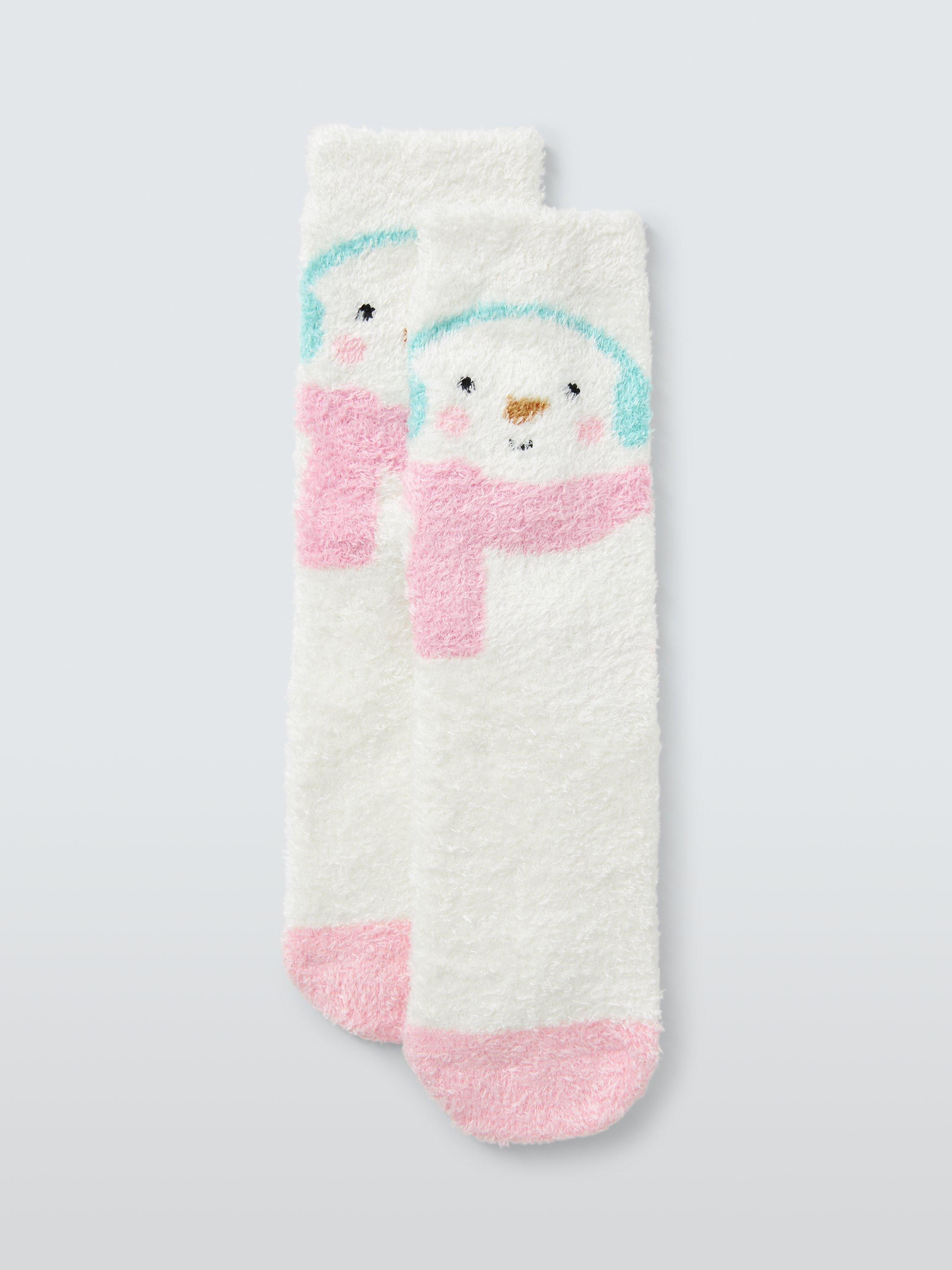 Product image 1 of 2, which shows John Lewis Kids' Fluffy Snowman Slipper Socks, Multi, 12.5 Jnr-3.5