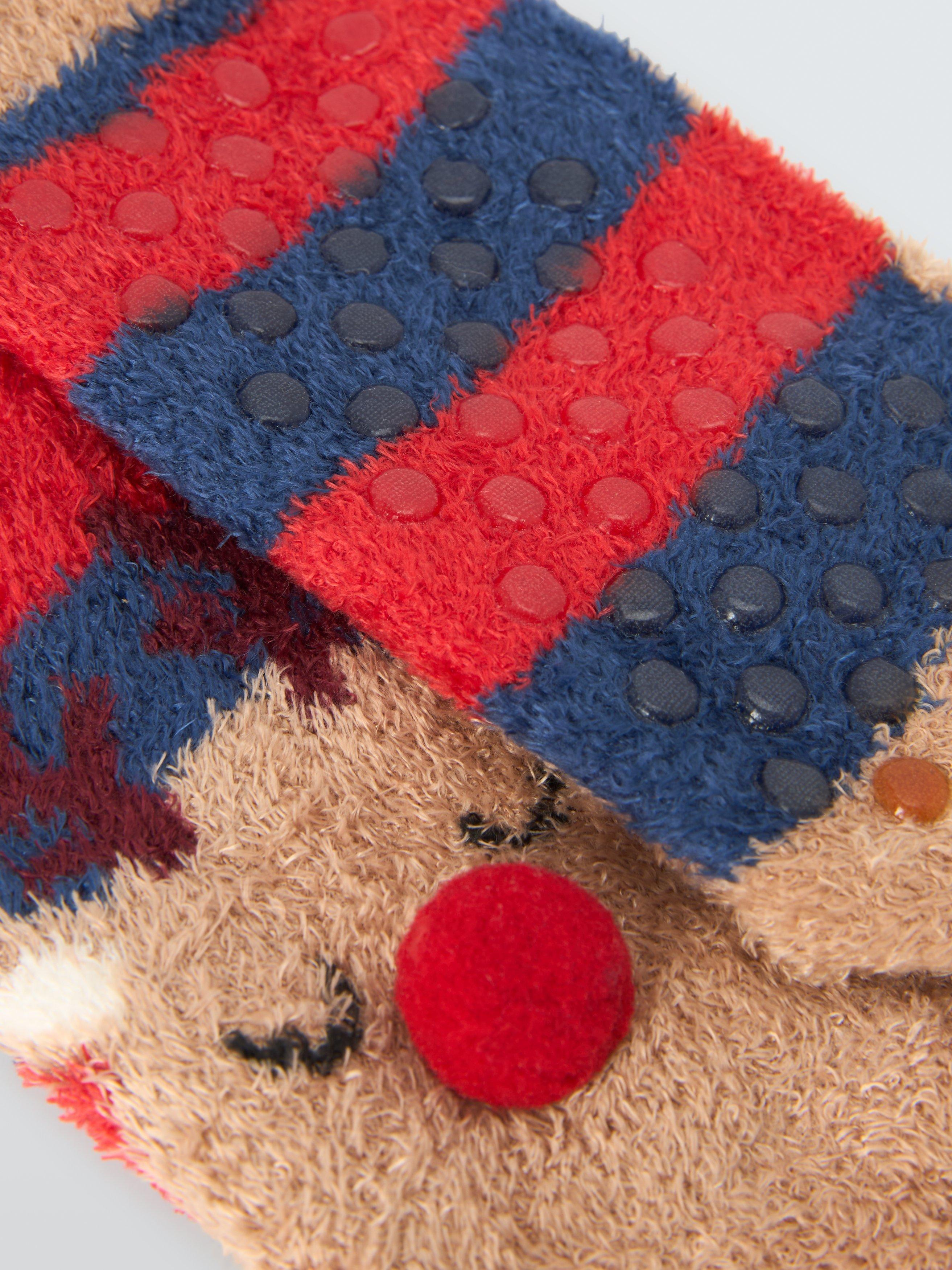 Product image 2 of 2, which shows John Lewis Kids' Fluffy Reindeer Slipper Socks, Multi, 6-8.5 Jnr