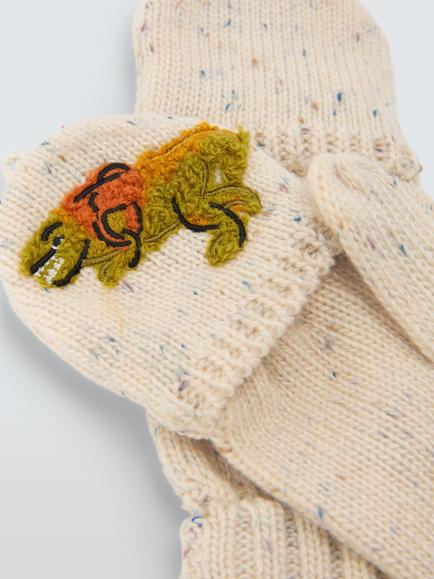 John Lewis Kids' Boucle Dinsosuar Wool Blend Flip Top Mittens, Grey Marl - view 2, Grey Marl