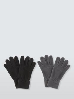 John Lewis Kids' Fleece Gloves, Pack of 2, Grey Black, Grey Black
