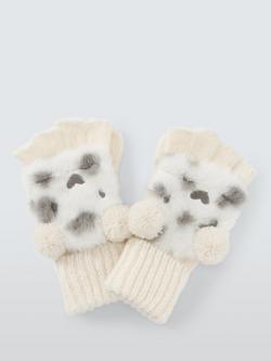 John Lewis Kids' Furry Bear Flip Top Gloves, Cream, Cream