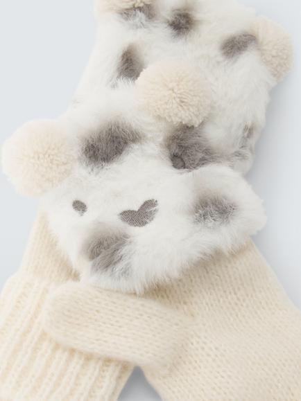 John Lewis Kids' Furry Bear Flip Top Gloves, Cream - view 2, Cream