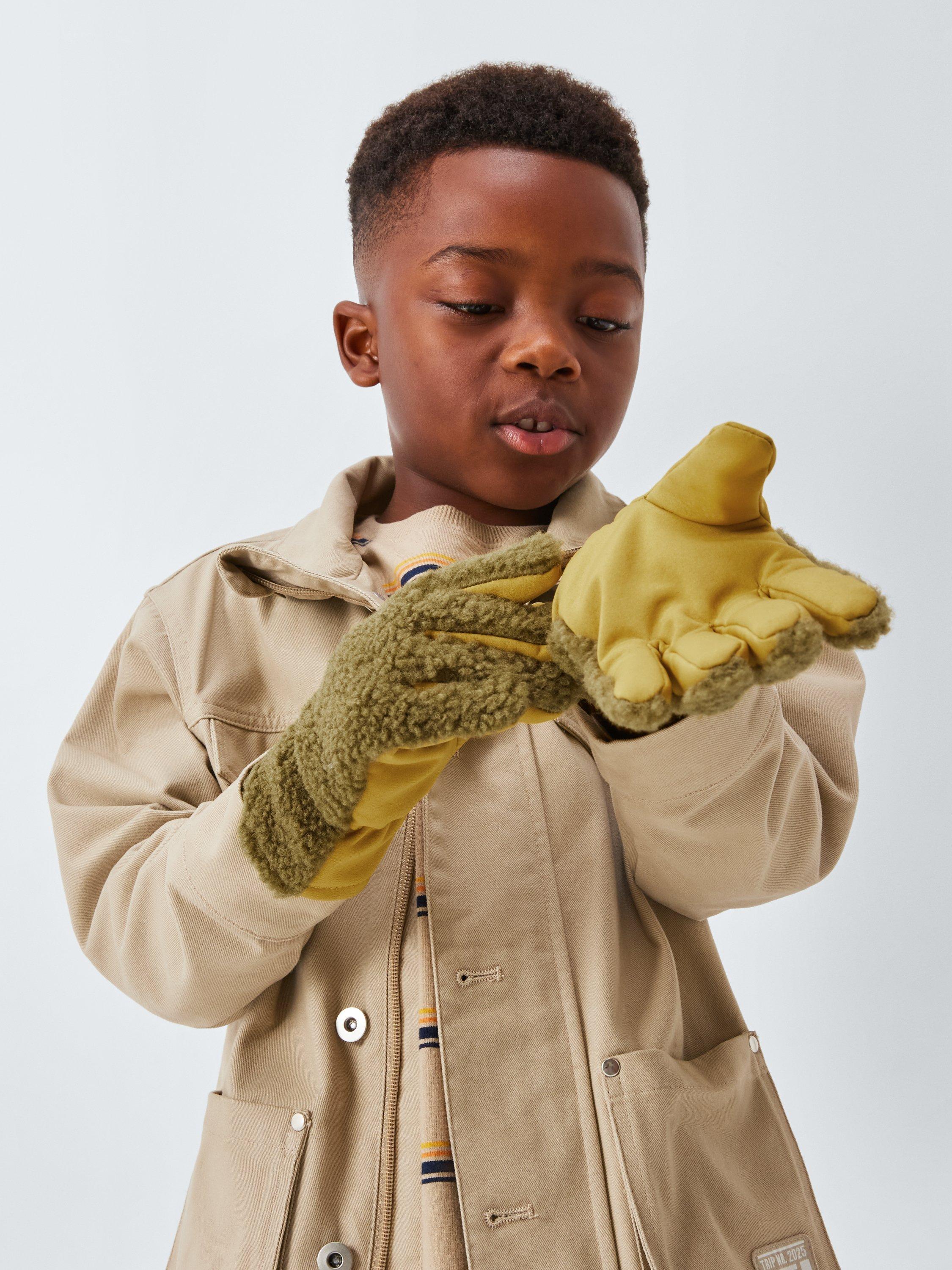 Product image 4 of 5, which shows John Lewis Kids' Borg Gloves, Olive, 3-5 years