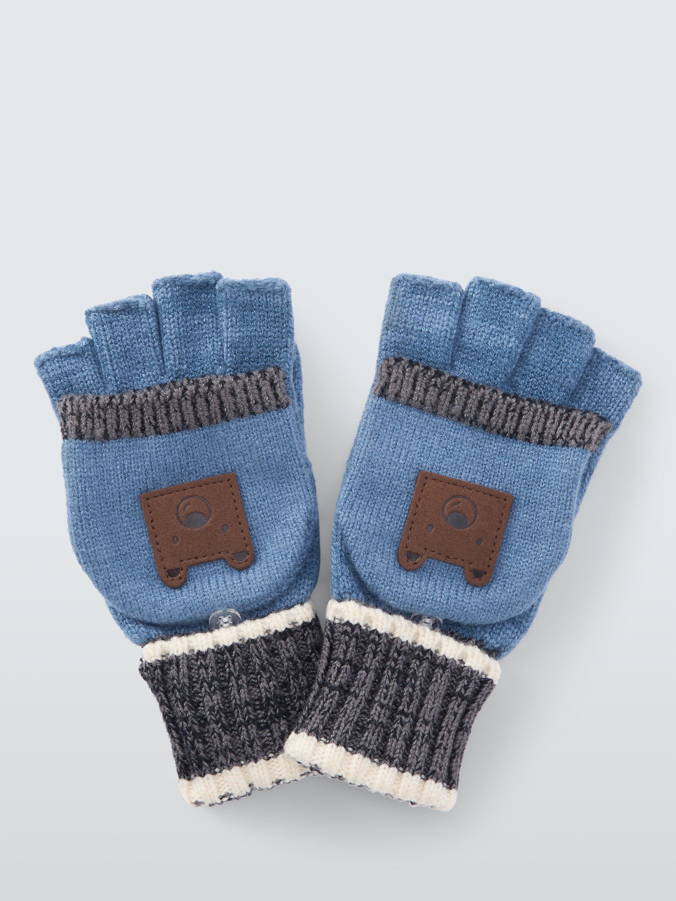 Product image 1 of 5, which shows John Lewis Kids' Bear Stripe Flip Top Gloves, Blue/Multi, 3-5 years