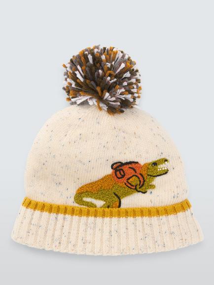 John Lewis Kids' Boucle Dinosaur Beanie Hat, Grey Marl - view 2, Grey Marl