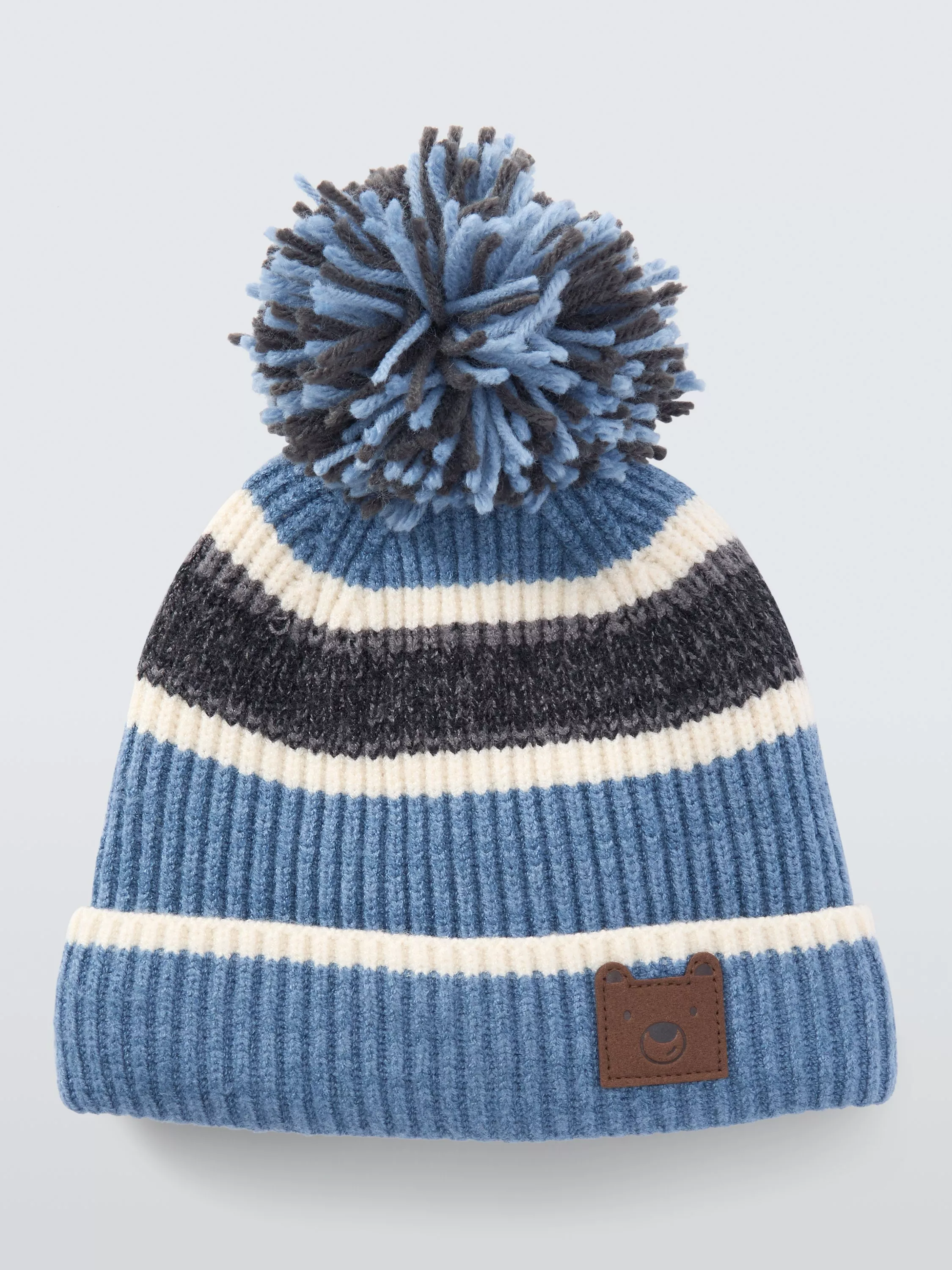 striped blue bobble hat