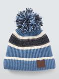 John Lewis Kids' Bear Stripe Bobble Hat, Blue/Multi