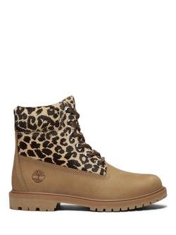 Timberland Premium Leather Leopard Lace Up Ankle Boots, Beige/Multi, Beige/Multi