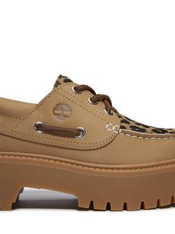 Timberland Stone Street Leather Leopard Boat Shoes, Beige/Multi - view 2, Beige/Multi