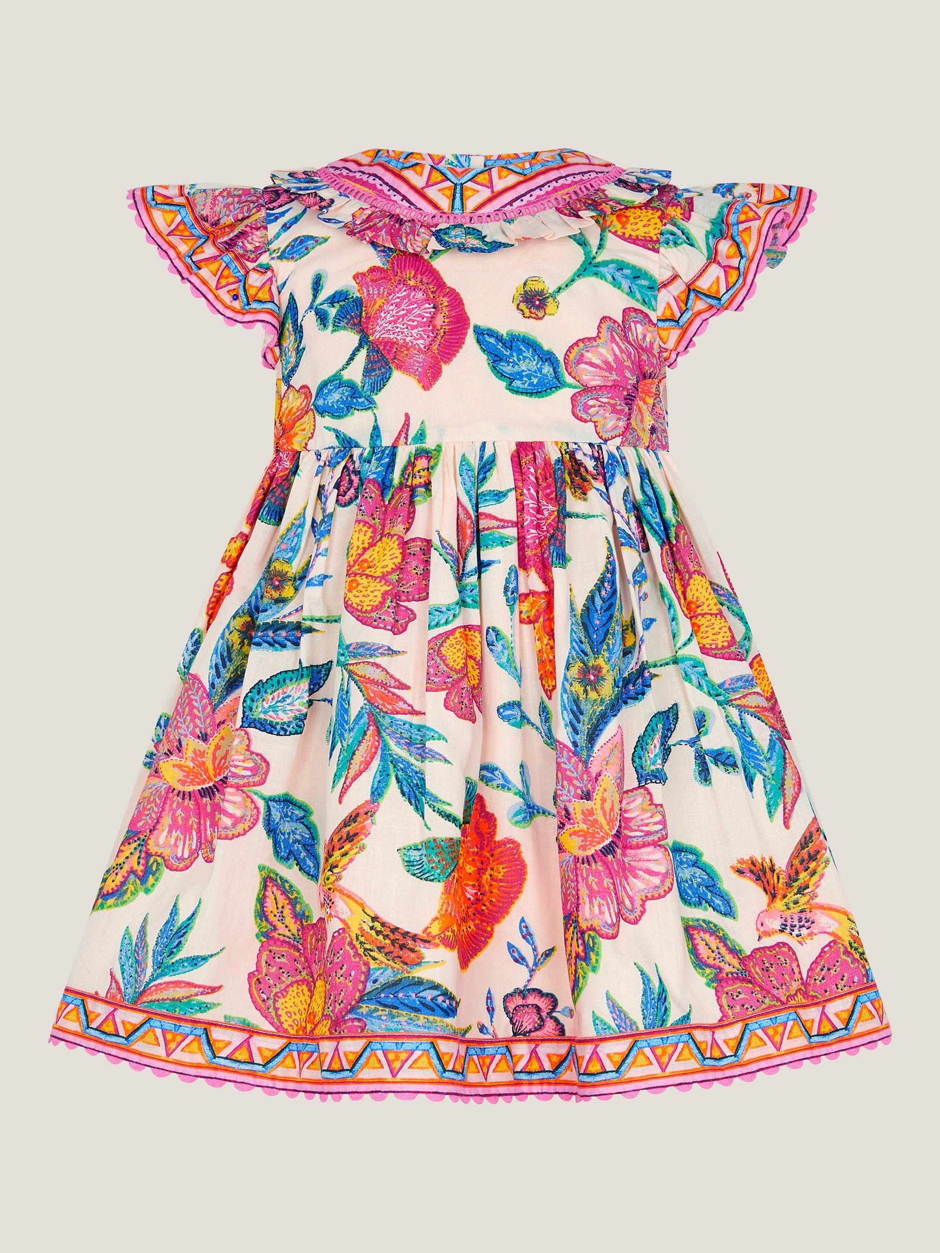 Product image 1 of 3, which shows Monsoon Baby Cotton  Aurelia Dress, Ivory, 0-3 months